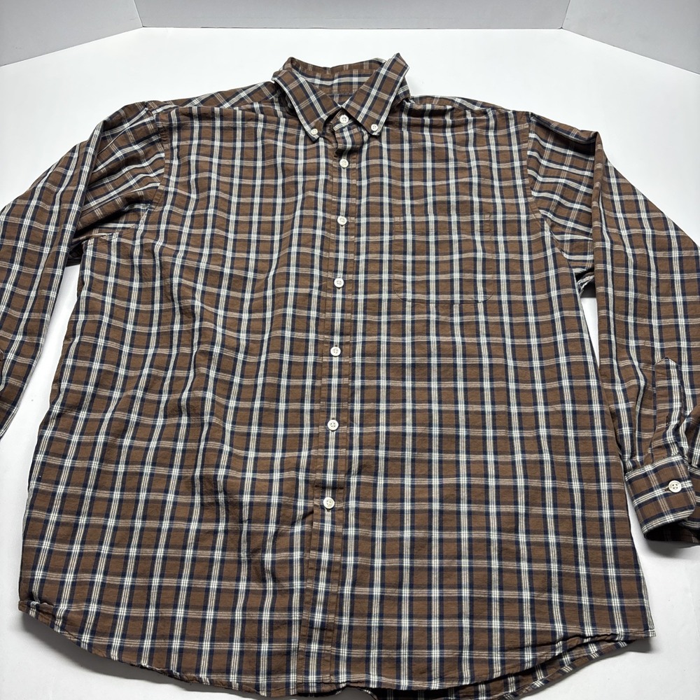 Roundtree Yorke Shirt XL‎ New Brown/Blue Plaid Soft Touch